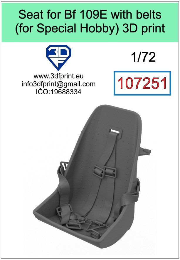 1:72 Seat for Bf 109E (Special Hobby) with belts