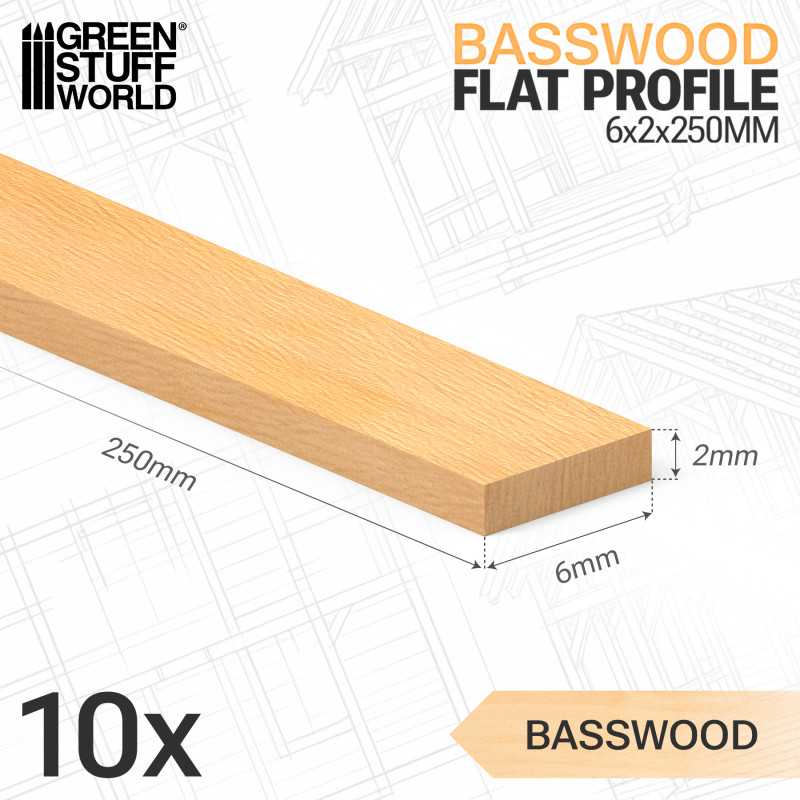 Basswood flat profile - 6x250mm