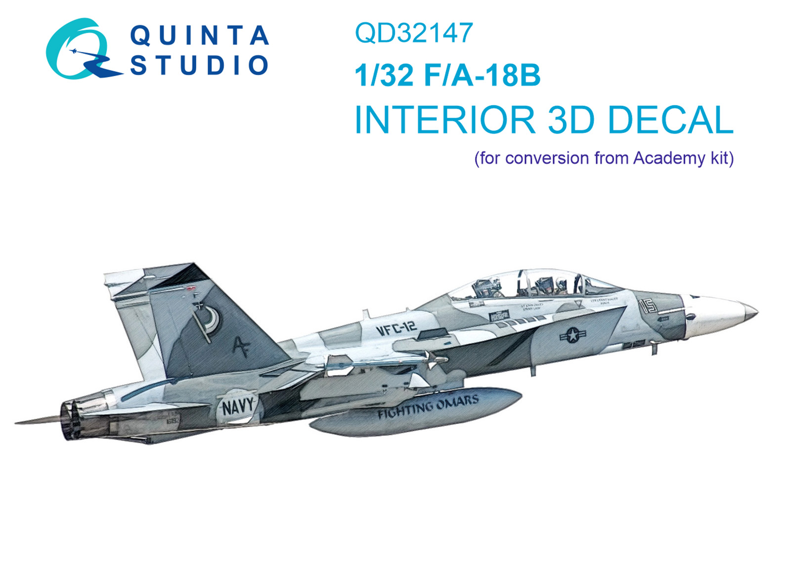 1:32 F/A-18B 3D-Printed & coloured Interior on decal paper (Academy)