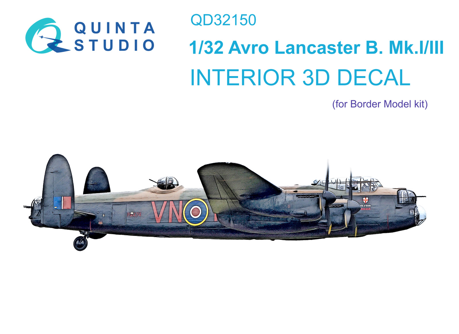 1:32 Avro Lancaster B. Mk.I/III 3D-Printed & coloured Interior on decal paper (Border Model)