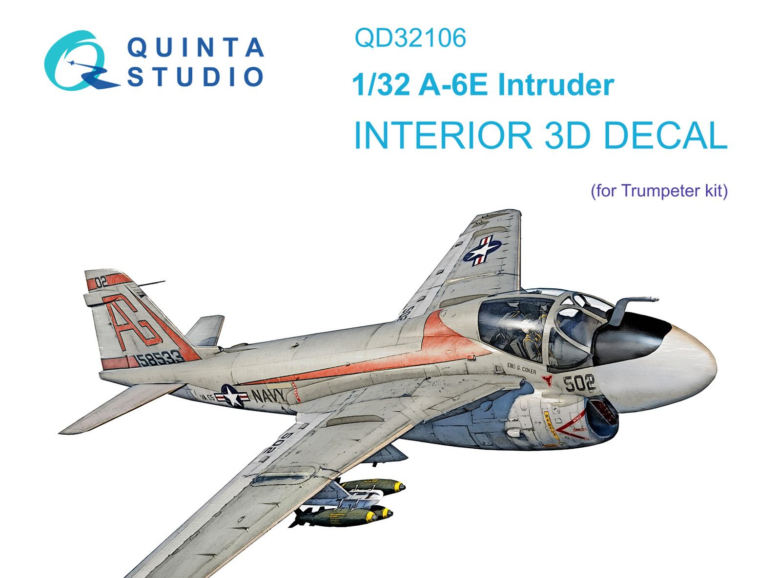 1:32 A-6E Intruder 3D-Printed & coloured Interior on decal paper (Trumpeter)