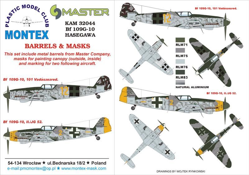 Montex 1/32 Masks, markings & barrels for Hasegawa Bf 109G-10 - KAM32044 Montex 1/32 Masks, markings & barrels for Hasegawa Bf 109G-10 - KAM32044