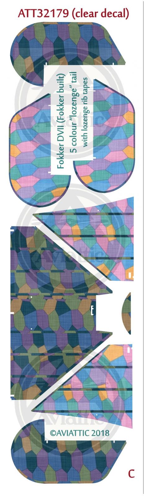 Aviattic 1/32 decals ATT32179 Fokker DVII 5 colour “lozenge” tail w/rib tapes Aviattic 1/32 decals ATT32179 Fokker DVII 5 colour “lozenge” tail w/rib tapes
